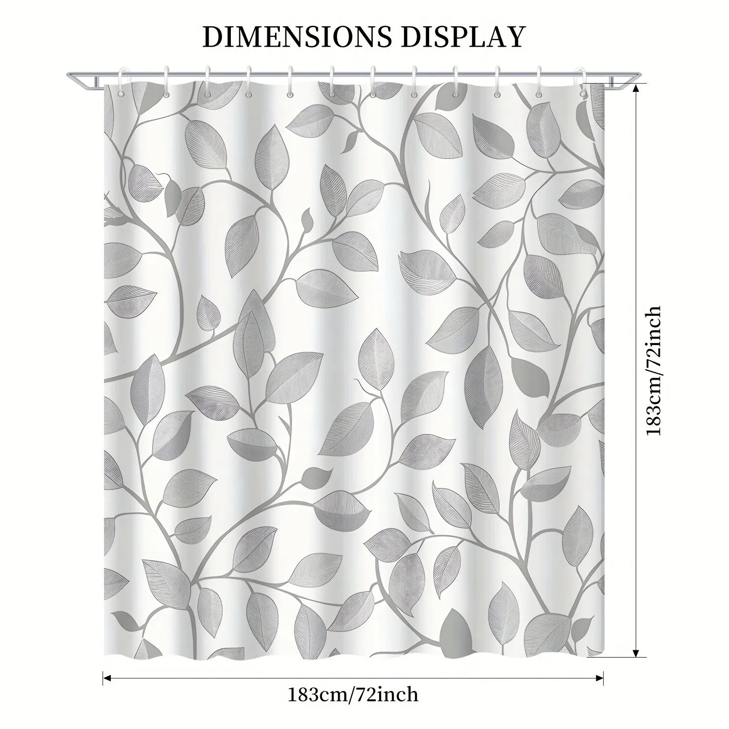 12-Hook Grey Sketch Abstract Art Vine Decorative Shower Curtain, Machine Washable, Water-Resistant Polyester Fabric, Unlined, Grommet Top, Woven Botanical Leaf Pattern Bathroom Decor