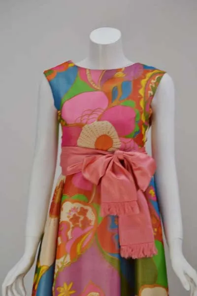 1960's Silk Flower Print Maxi Dress