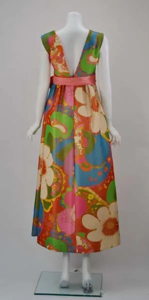 1960's Silk Flower Print Maxi Dress