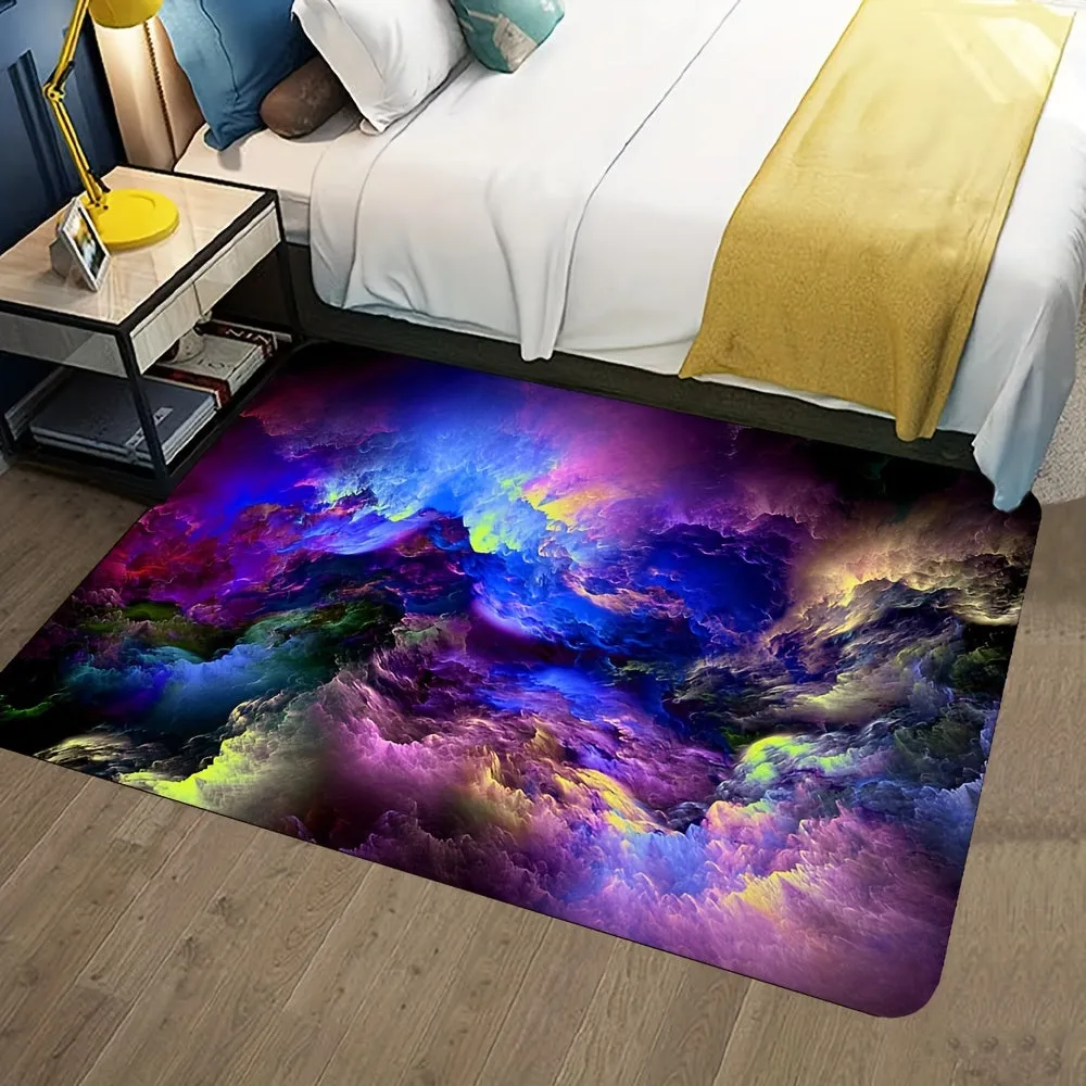 1PC Soft And Comfortable Modern Galaxy Design Area Rug - Non-Slip, UV Blacklight Washable Polyester Mat For Game Room, Bedroom, Living Room, Bathroom & Entryway Decor