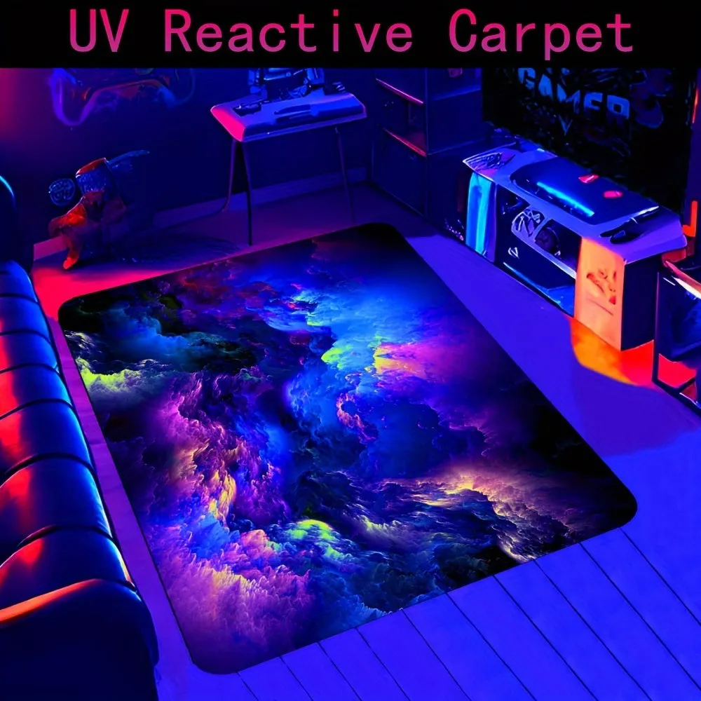 1PC Soft And Comfortable Modern Galaxy Design Area Rug - Non-Slip, UV Blacklight Washable Polyester Mat For Game Room, Bedroom, Living Room, Bathroom & Entryway Decor