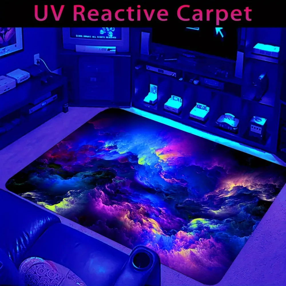 1PC Soft And Comfortable Modern Galaxy Design Area Rug - Non-Slip, UV Blacklight Washable Polyester Mat For Game Room, Bedroom, Living Room, Bathroom & Entryway Decor