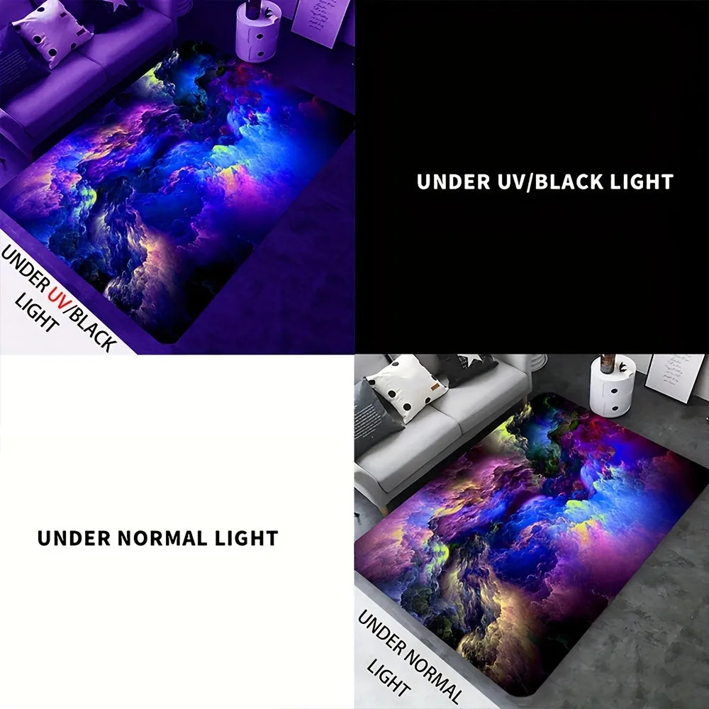 1PC Soft And Comfortable Modern Galaxy Design Area Rug - Non-Slip, UV Blacklight Washable Polyester Mat For Game Room, Bedroom, Living Room, Bathroom & Entryway Decor