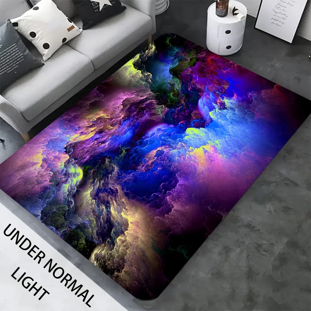 1PC Soft And Comfortable Modern Galaxy Design Area Rug - Non-Slip, UV Blacklight Washable Polyester Mat For Game Room, Bedroom, Living Room, Bathroom & Entryway Decor