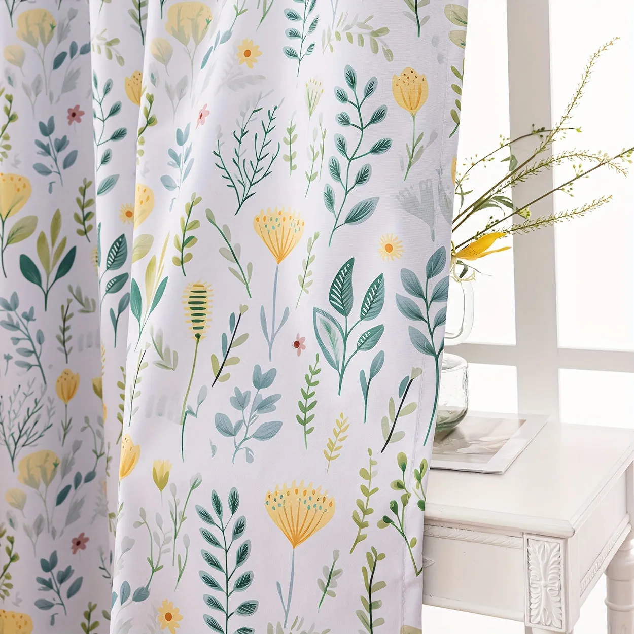 2Panels 100% Blackout Curtains, Summer Daisy Print Curtains, Top Loop Hanging, Sunscreen, Heat And Light Insulation Thick Noise Reduction Film Coated Shading Curtains, Deep Sleep Curtains, For The Bedroom Living Room Balcony Home Decoration