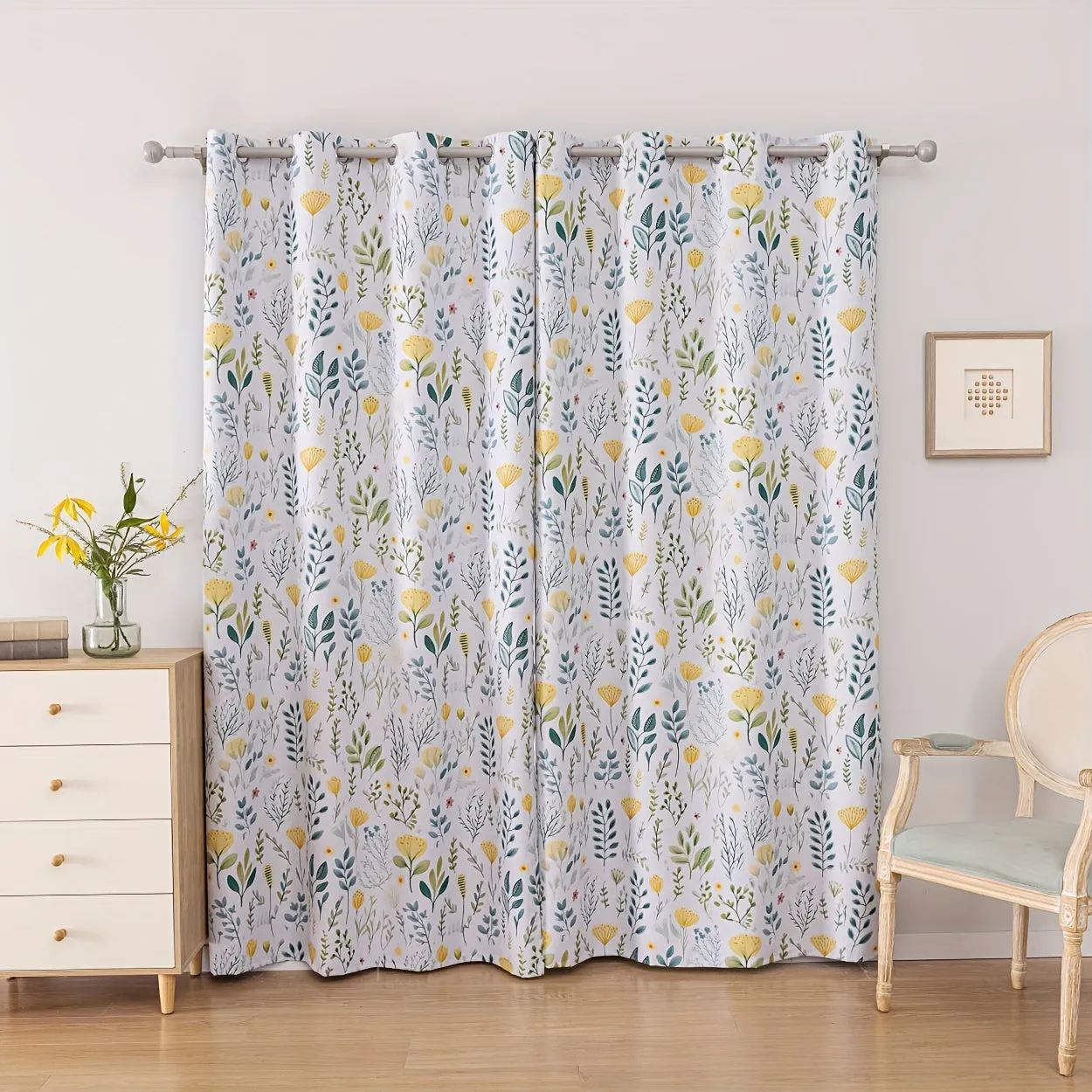 2Panels 100% Blackout Curtains, Summer Daisy Print Curtains, Top Loop Hanging, Sunscreen, Heat And Light Insulation Thick Noise Reduction Film Coated Shading Curtains, Deep Sleep Curtains, For The Bedroom Living Room Balcony Home Decoration