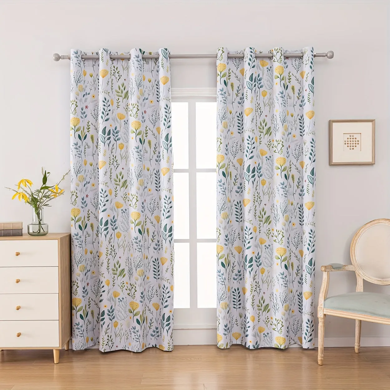 2Panels 100% Blackout Curtains, Summer Daisy Print Curtains, Top Loop Hanging, Sunscreen, Heat And Light Insulation Thick Noise Reduction Film Coated Shading Curtains, Deep Sleep Curtains, For The Bedroom Living Room Balcony Home Decoration