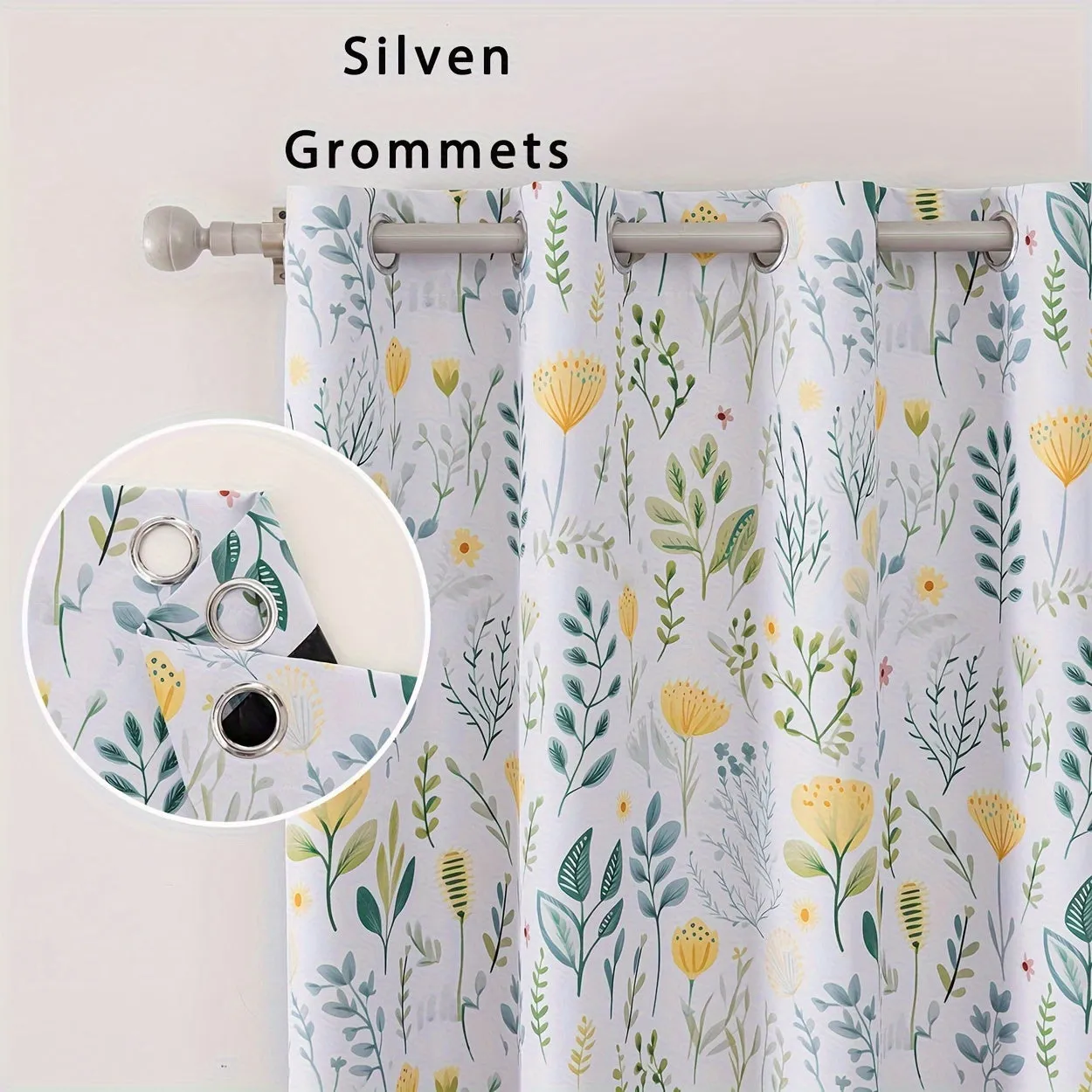 2Panels 100% Blackout Curtains, Summer Daisy Print Curtains, Top Loop Hanging, Sunscreen, Heat And Light Insulation Thick Noise Reduction Film Coated Shading Curtains, Deep Sleep Curtains, For The Bedroom Living Room Balcony Home Decoration