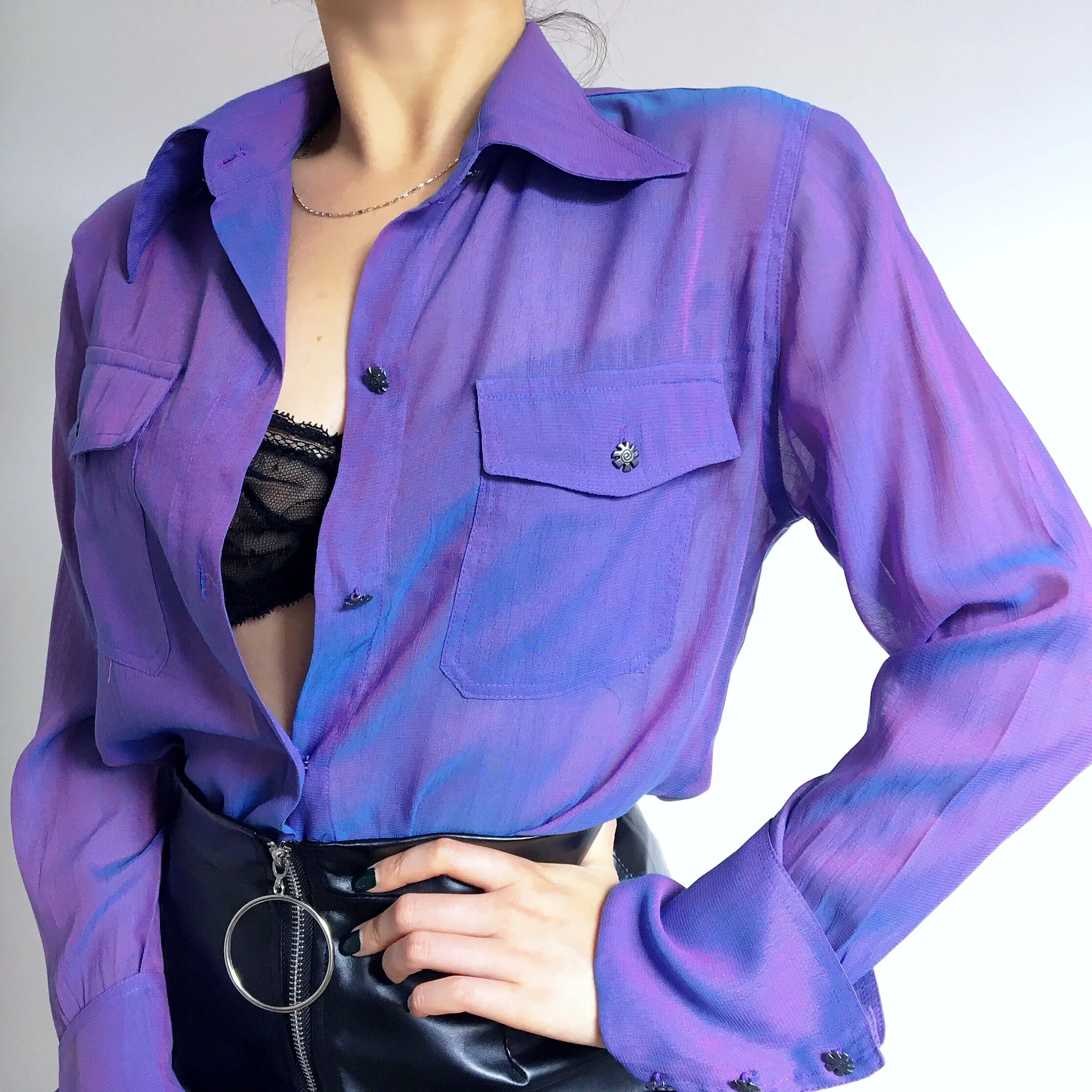 90S VINTAGE COP COPINE PARIS SHEER LONG SLEEVES BLOUSE SHIRT TOP