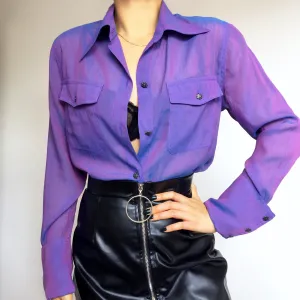 90S VINTAGE COP COPINE PARIS SHEER LONG SLEEVES BLOUSE SHIRT TOP