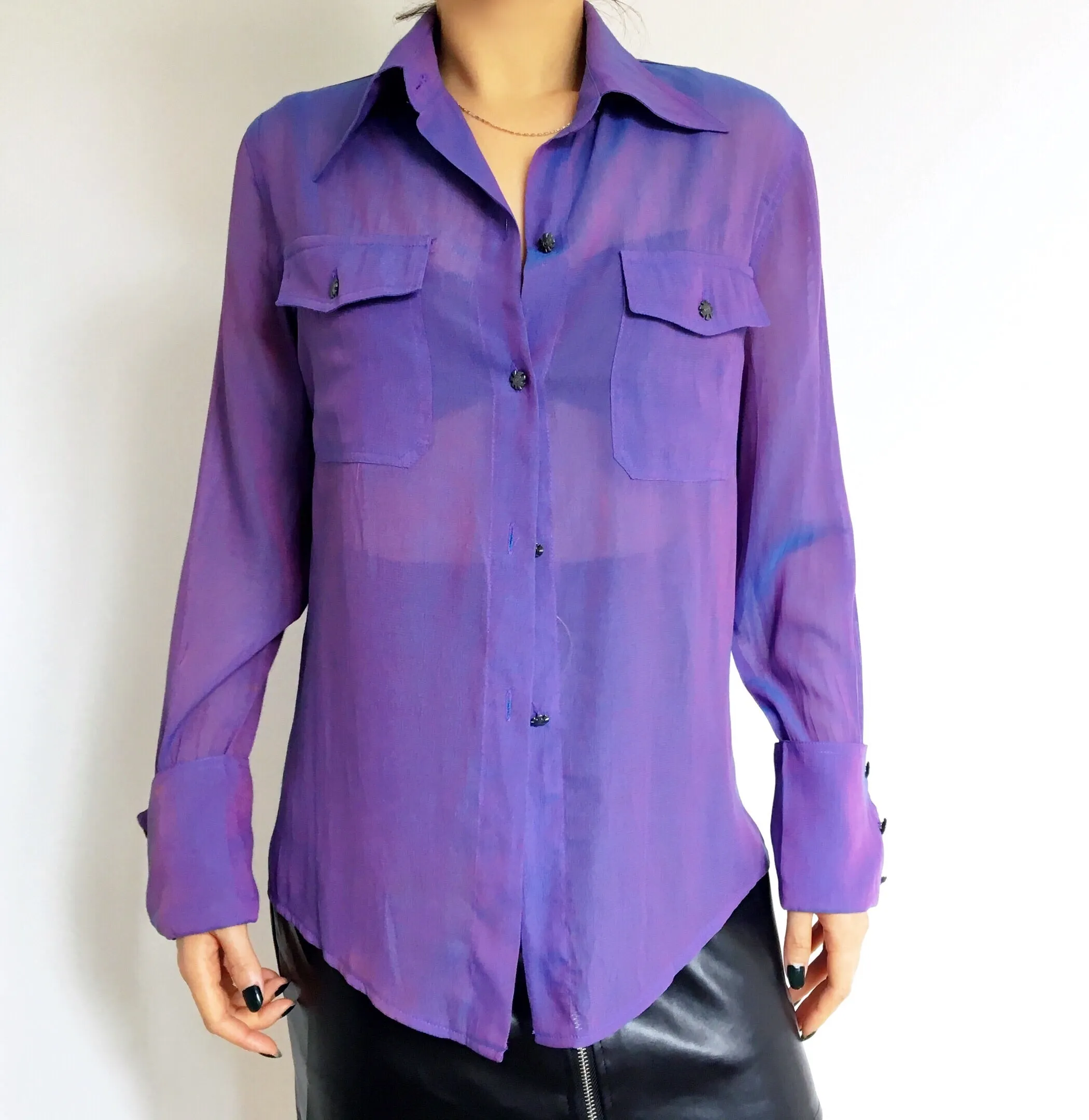 90S VINTAGE COP COPINE PARIS SHEER LONG SLEEVES BLOUSE SHIRT TOP