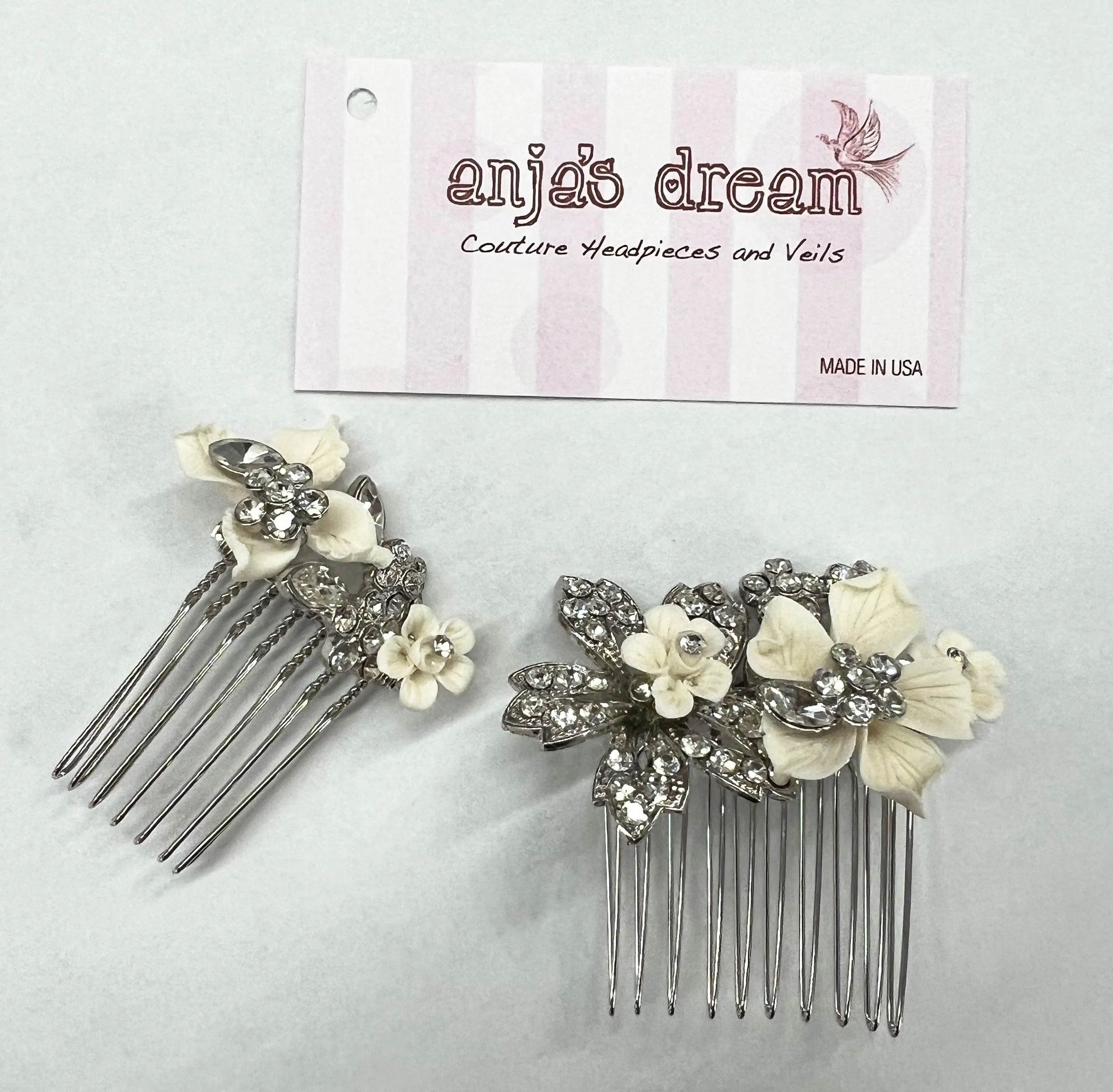 Anja's Dream Porcelain & Crystal Combs (2 pack)