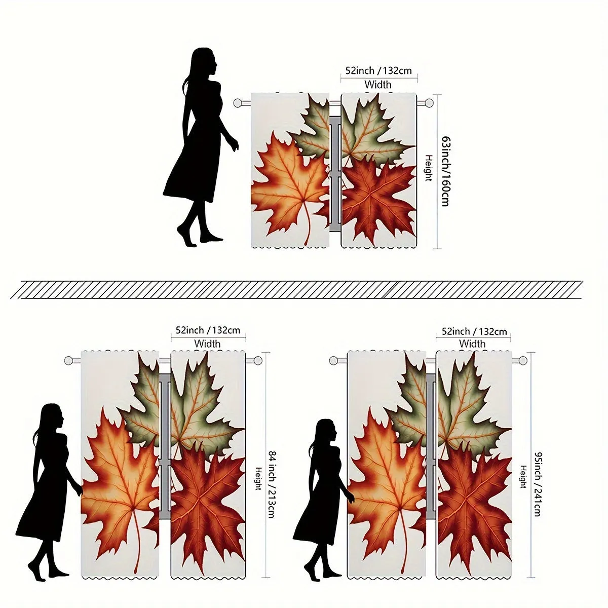 Autumn Maple Leaf Print Decorative Window Panels, Set of 2, Contemporary Style, Machine Washable, Twill Weave, All-Season, Semi-Sheer Flannel Polyester, Rod Pocket Drapes for Bedroom and Living Room