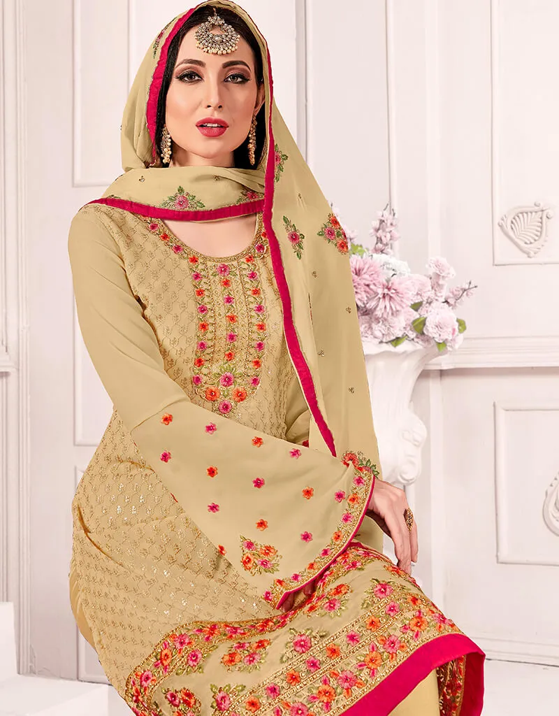 Beige Georgette Chudidar Salwar Suits