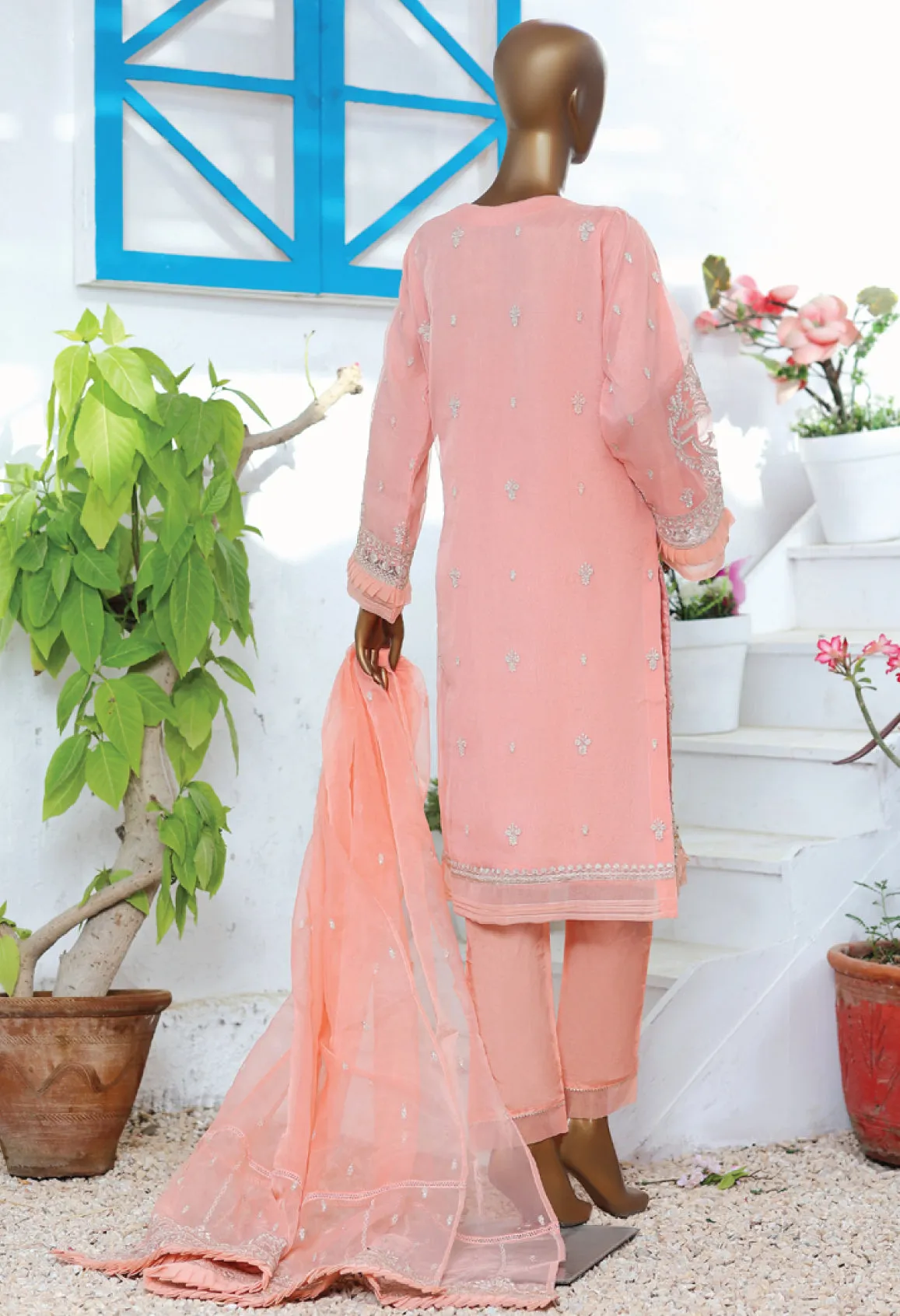 Bin Saeed Stitched 2 Piece Organza Embroidered Vol-35 Collection'2022-AMD-16-Pink