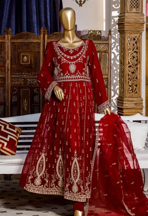 Bin Saeed Stitched 3 Piece Embroidered Chiffon Collection'2022-AMC-0002-Maroon