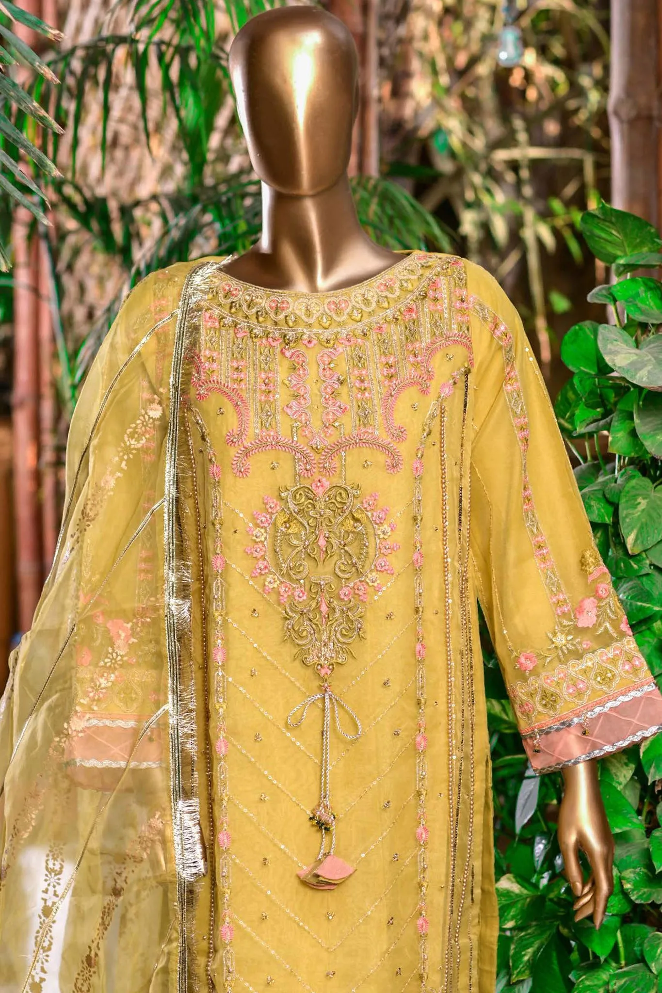 Bin Saeed Stitched 3 Piece Embroidered Organza Collection'2022 MSD-17-Yellow