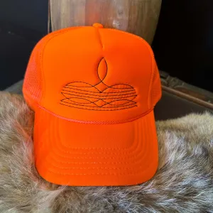 Black on Orange Boot Stitch Trucker Hat