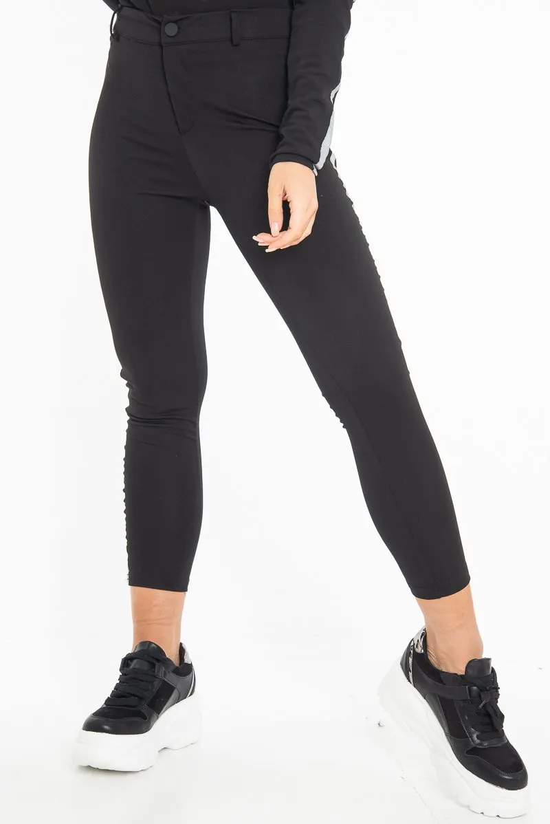 Black Reflective Stripe Side Cigarette Trousers - Nicky