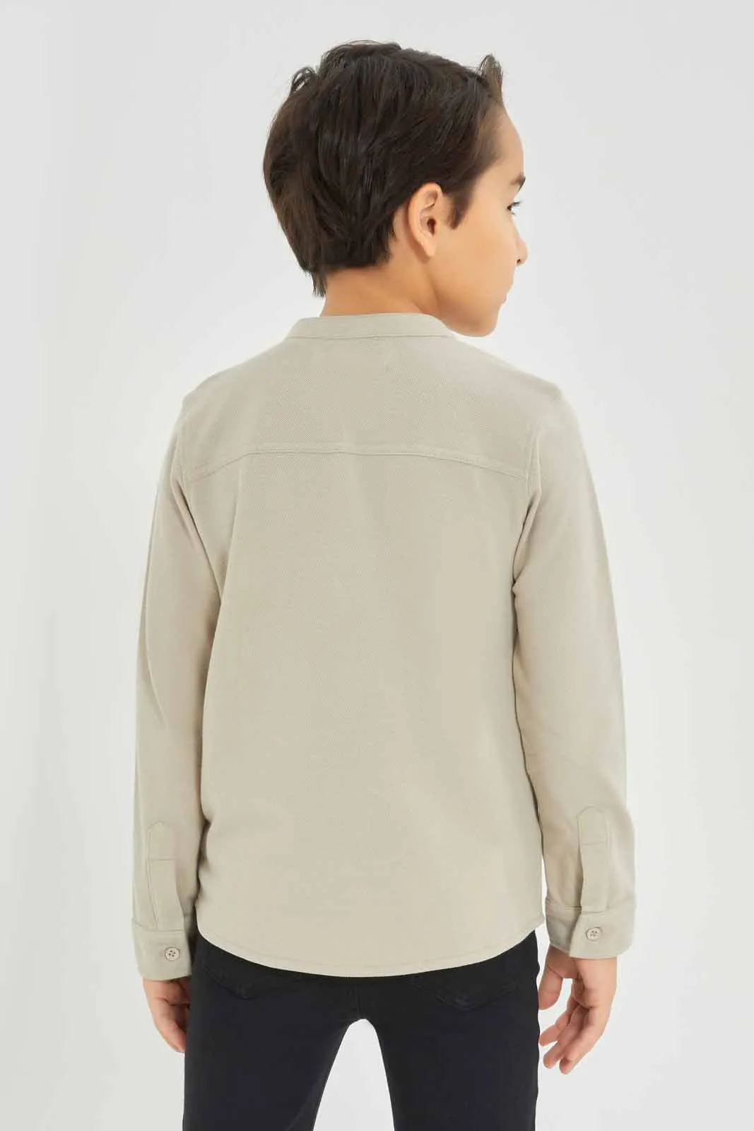 Boys Beige Mandarin Pique Shirt