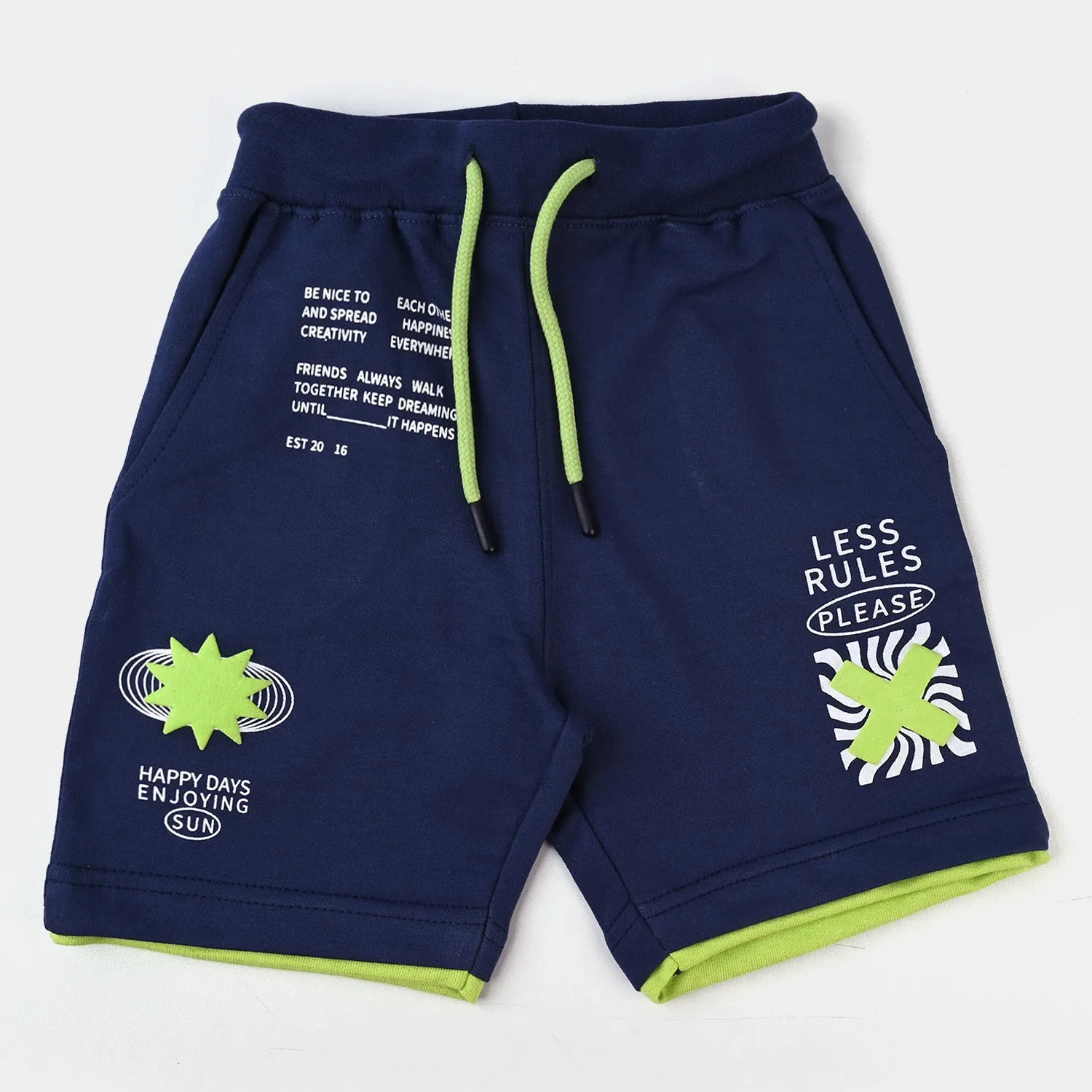 Boys Cotton Terry Knitted Short Less Rules-True Navy