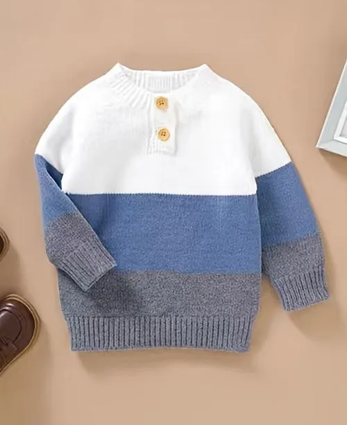 Boys Striped Knit Sweater, Mandarin Collar, Button Detail, Long Sleeve, Fall/Winter Wear