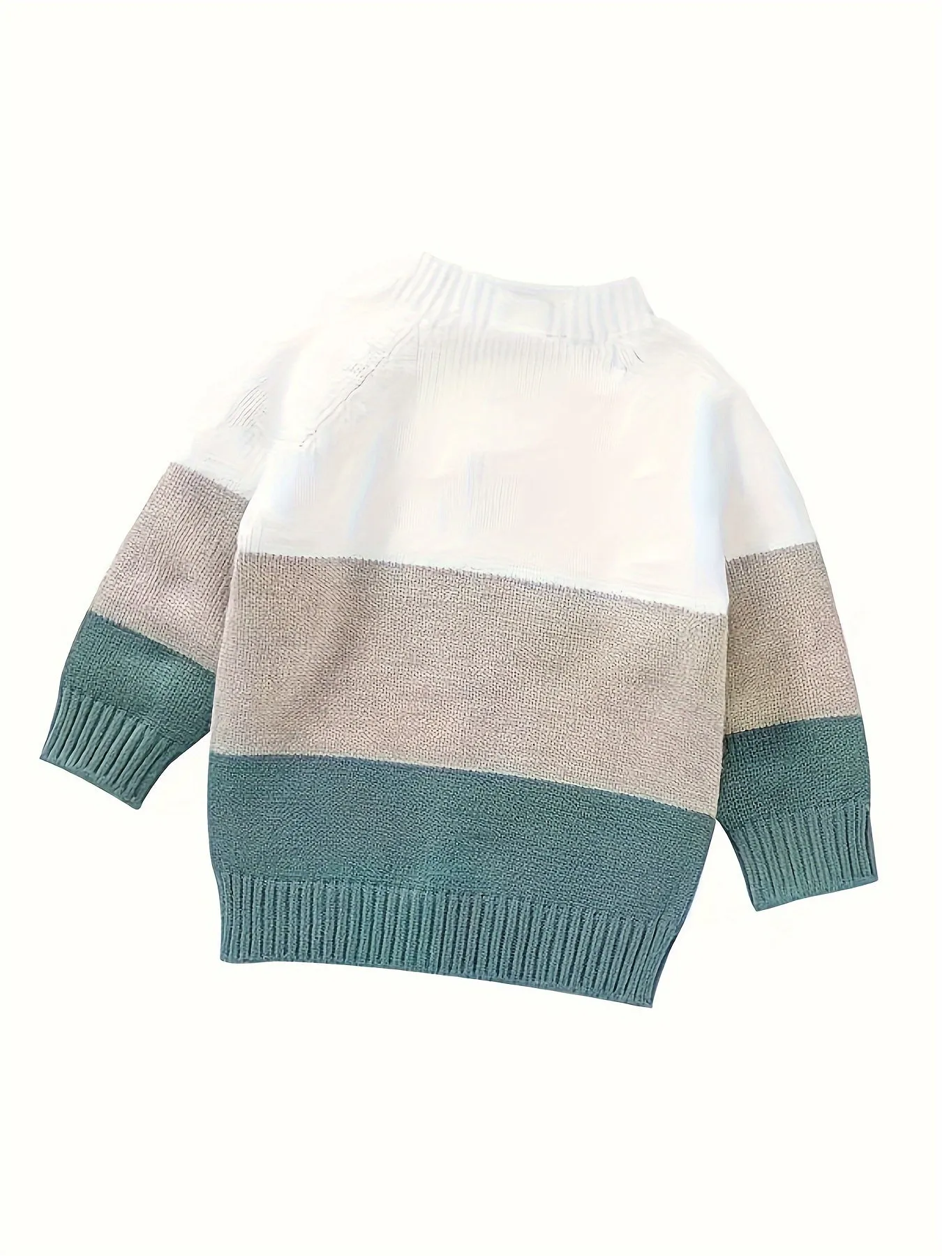 Boys Striped Knit Sweater, Mandarin Collar, Button Detail, Long Sleeve, Fall/Winter Wear