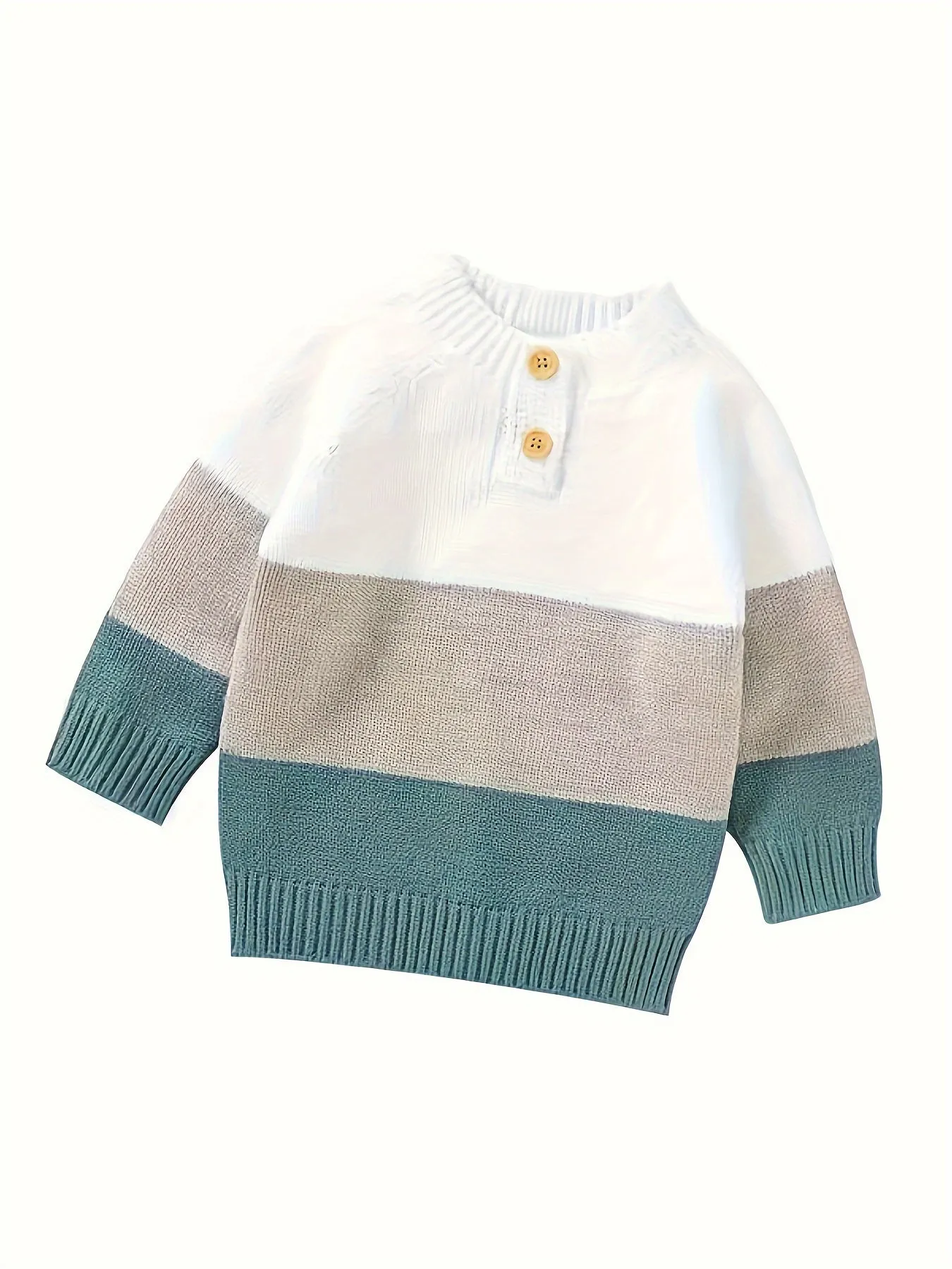 Boys Striped Knit Sweater, Mandarin Collar, Button Detail, Long Sleeve, Fall/Winter Wear