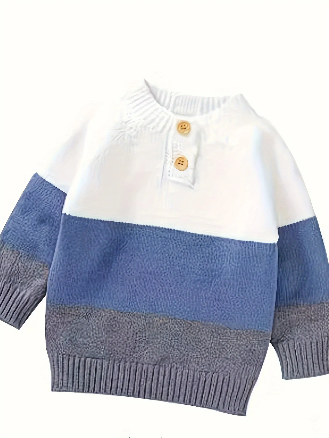 Boys Striped Knit Sweater, Mandarin Collar, Button Detail, Long Sleeve, Fall/Winter Wear