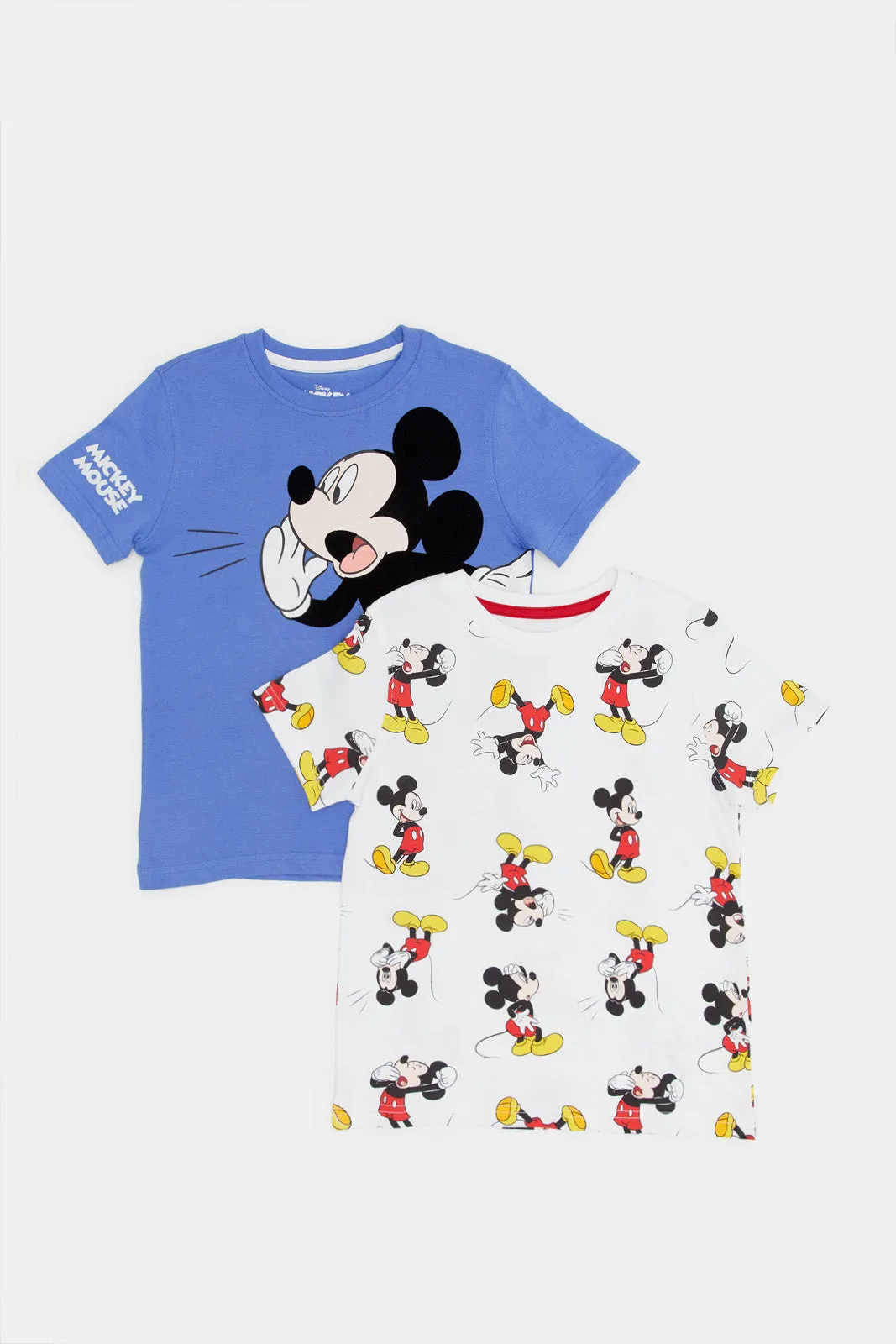 Boys White And Blue Mickey Mouse T-Shirt Set (Pack Of 2)