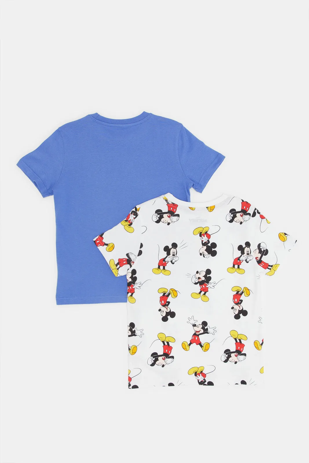 Boys White And Blue Mickey Mouse T-Shirt Set (Pack Of 2)