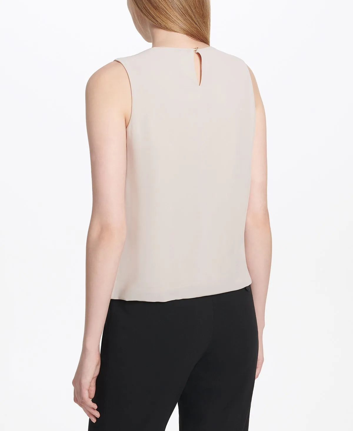 Calvin Klein Sleeveless Pleated Blouse, Khaki