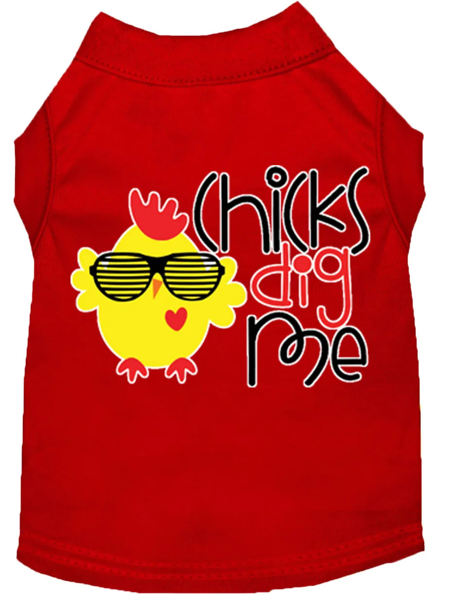 Chicks Dig Me Screen Print Dog Shirt Red Xxxl