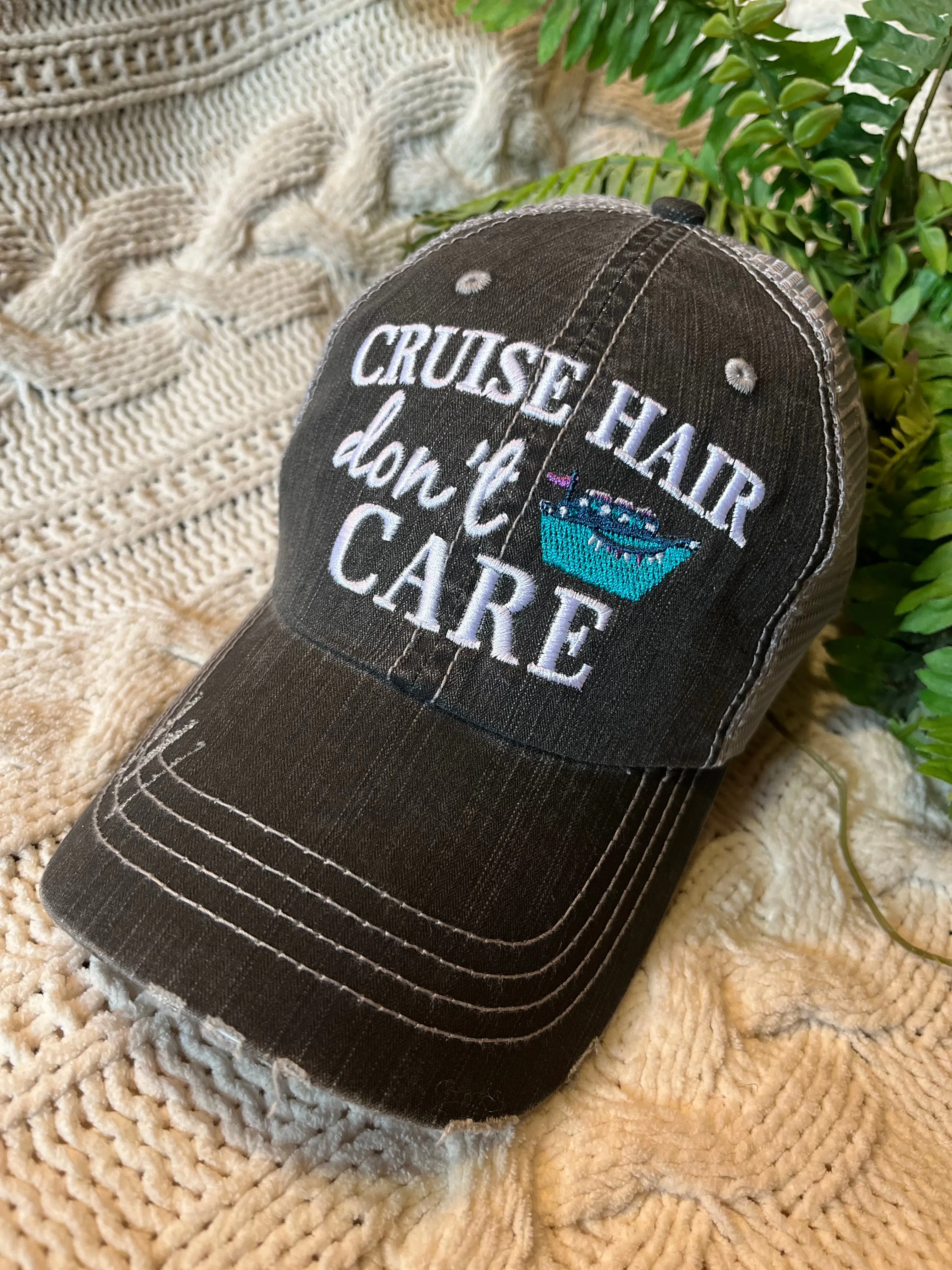 Cruise hats Cruise hair dont care Embroidered distressed unisex trucker caps