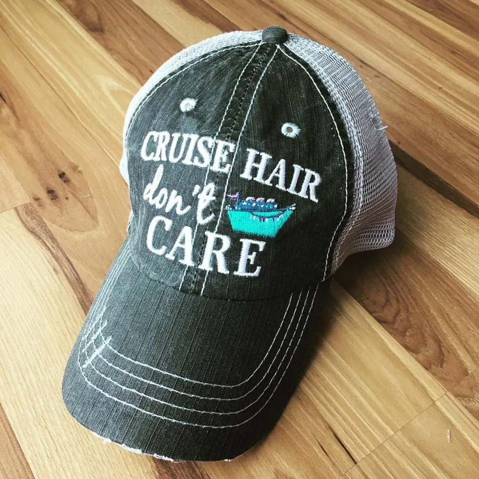 Cruise hats Cruise hair dont care Embroidered distressed unisex trucker caps