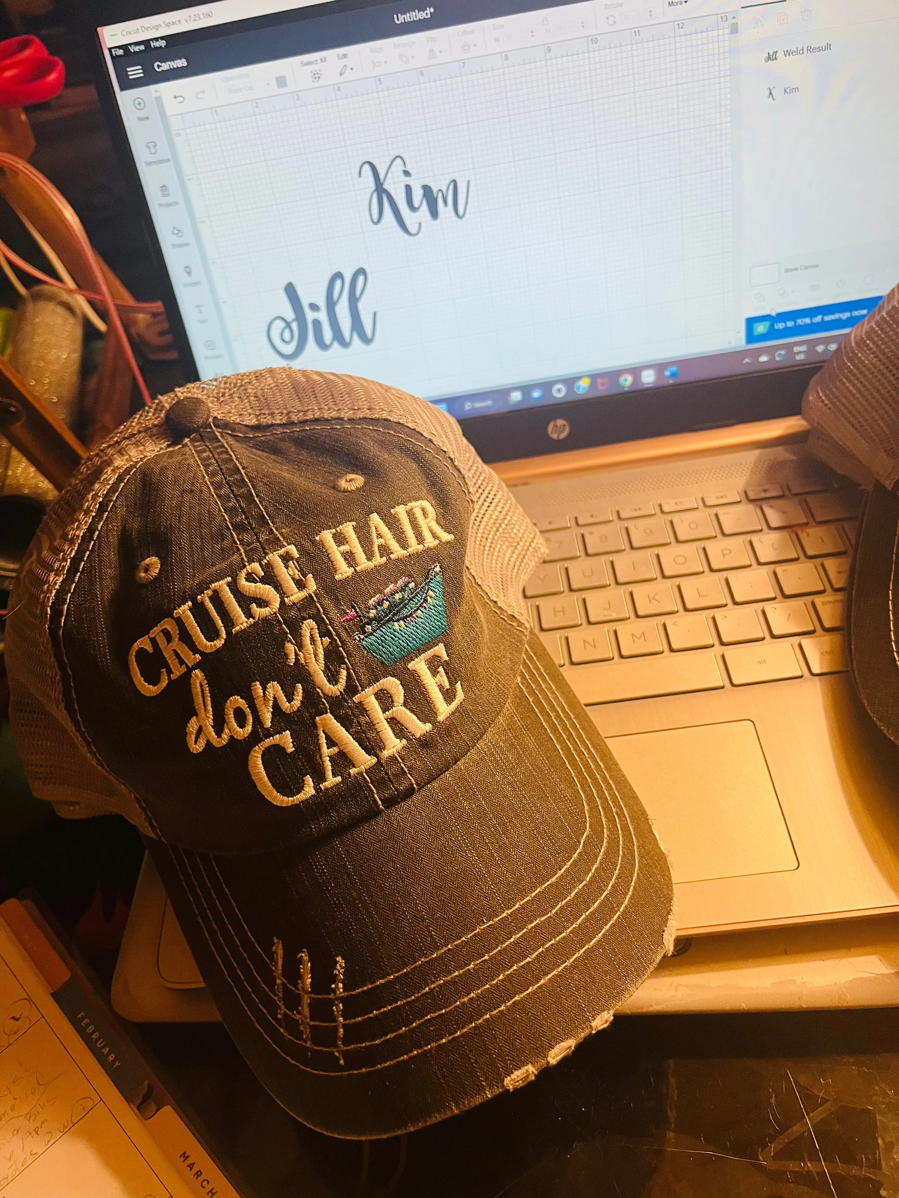 Cruise hats Cruise hair dont care Embroidered distressed unisex trucker caps