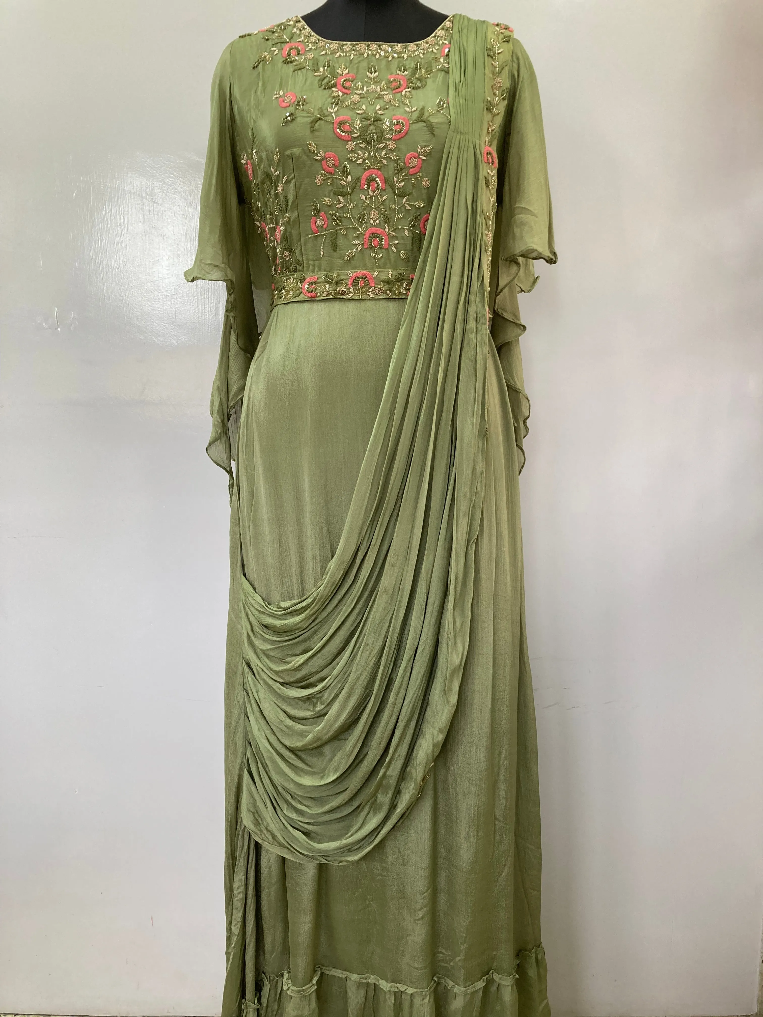 Drape Gown with Butterfly Sleeves and Work Belt