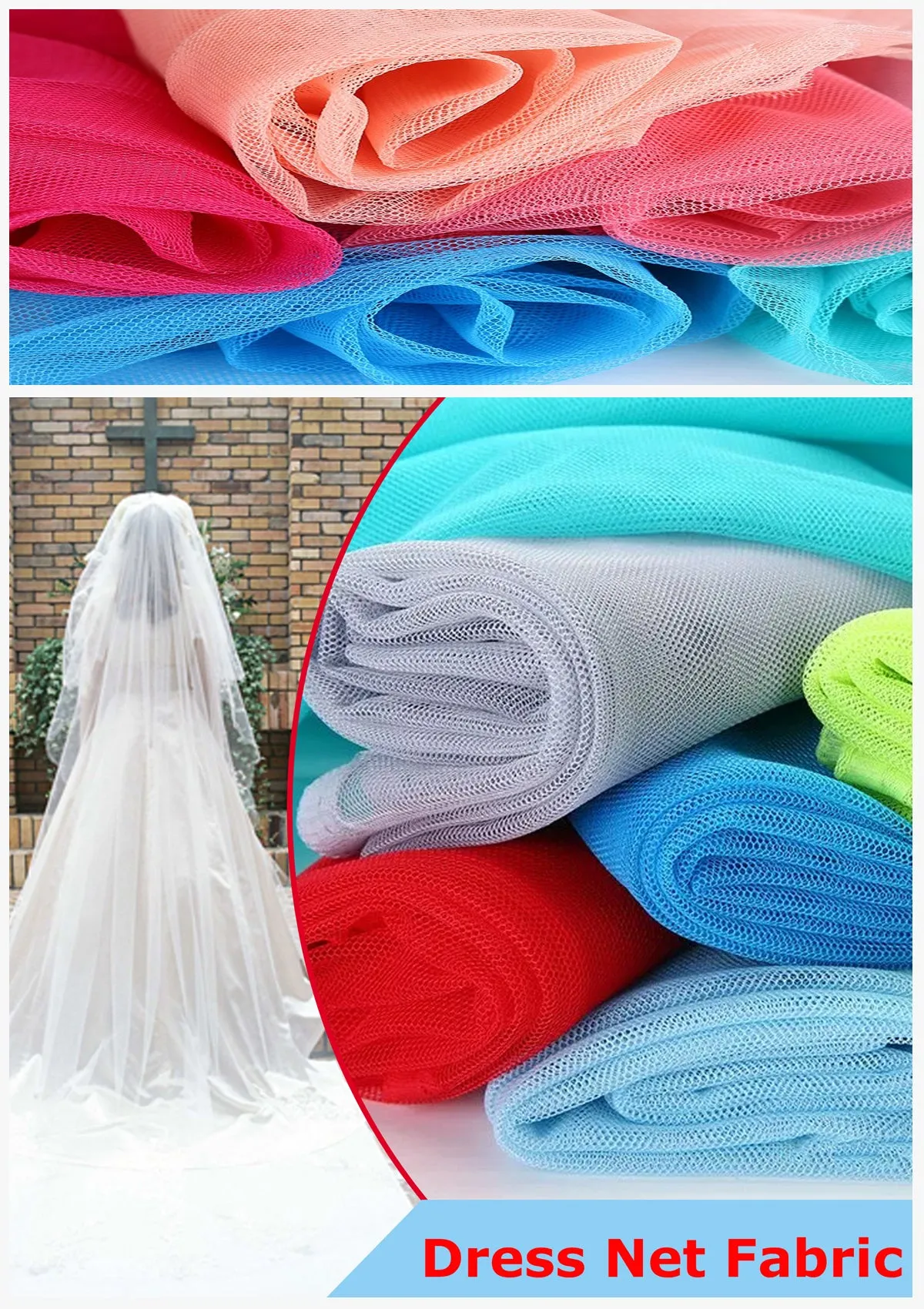 Dress Net Fabric Tulle Mesh Dancewear 60" Stiff Bridal Dress Gown Tutu Per Metre