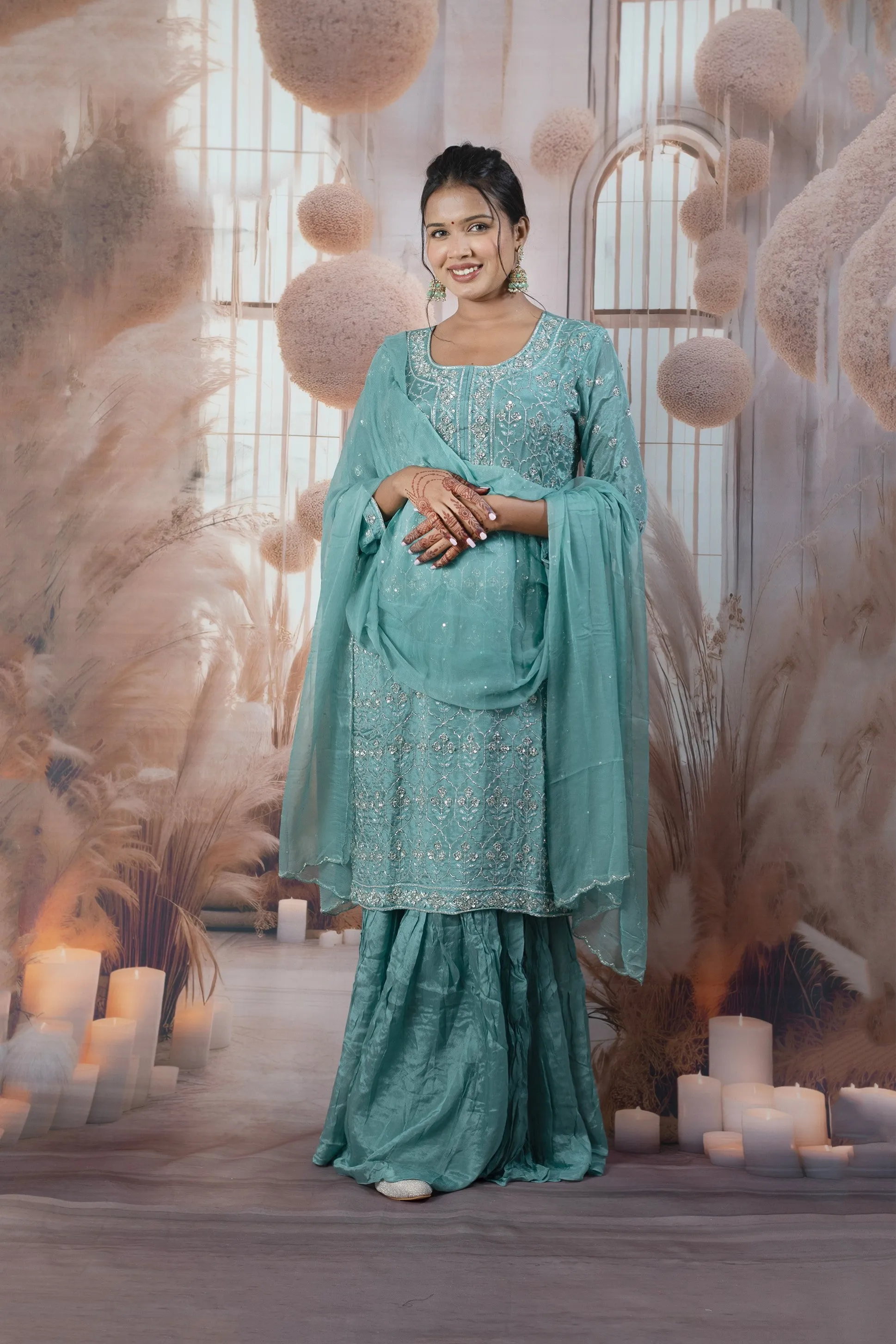 Elegant Sea Green Ladies Suits