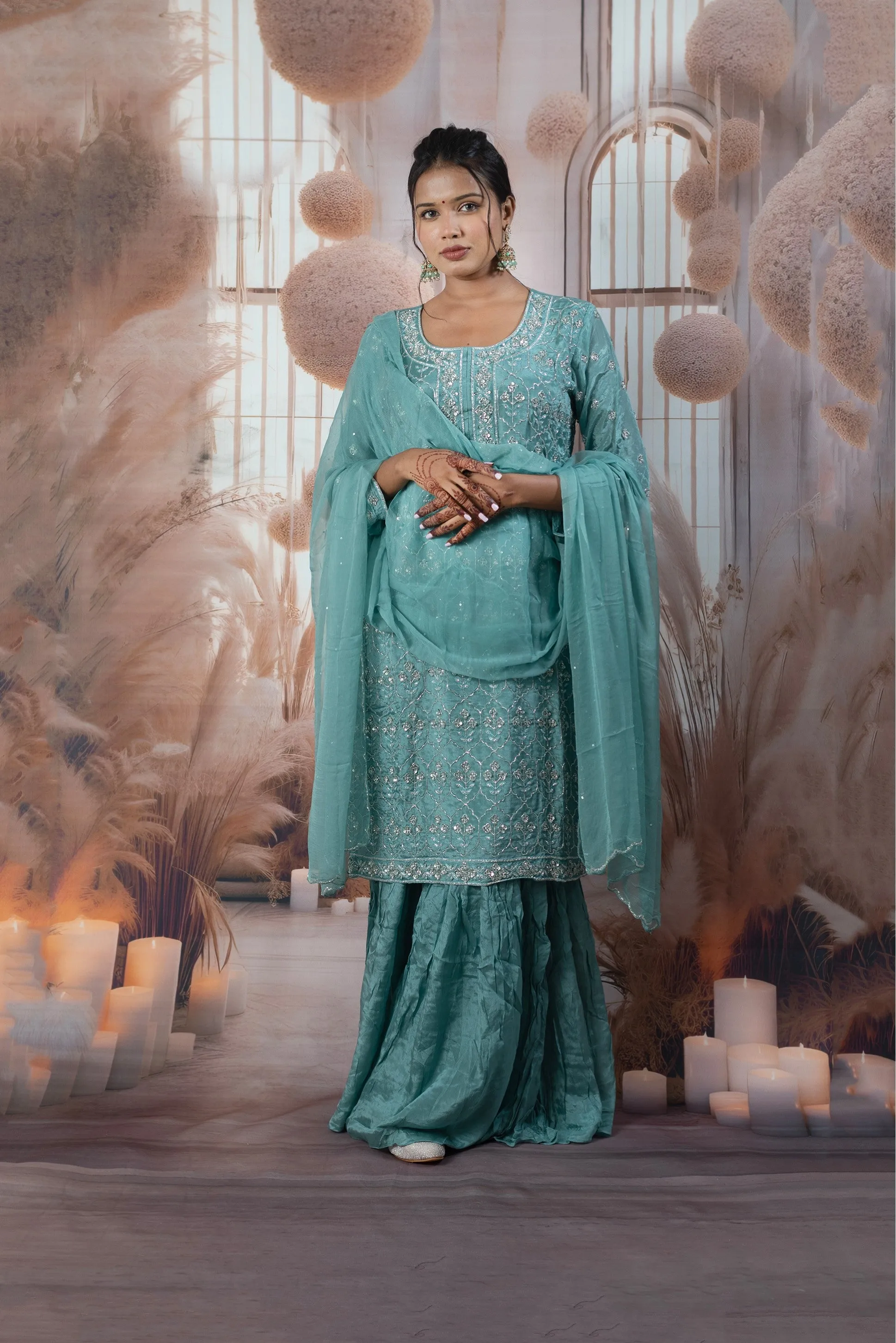 Elegant Sea Green Ladies Suits