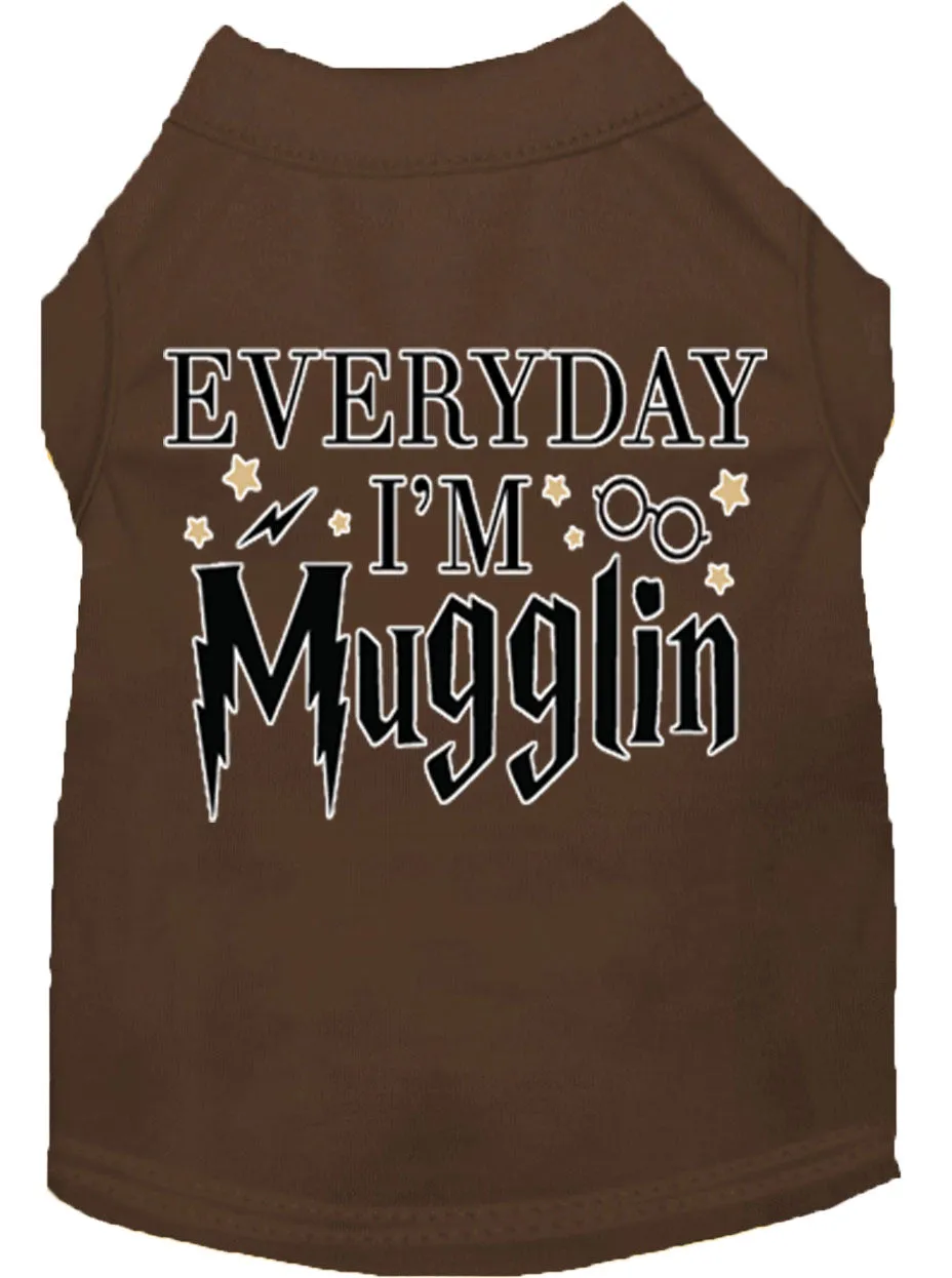 Everyday I'm Mugglin Screen Print Dog Shirt Brown Xs