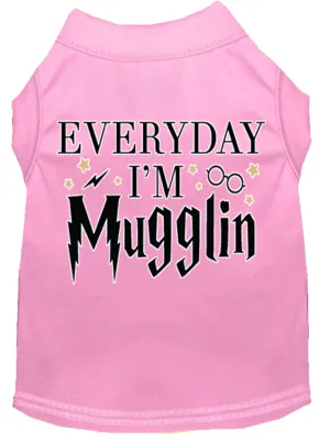 Everyday I'm Mugglin Screen Print Dog Shirt Light Pink Xl