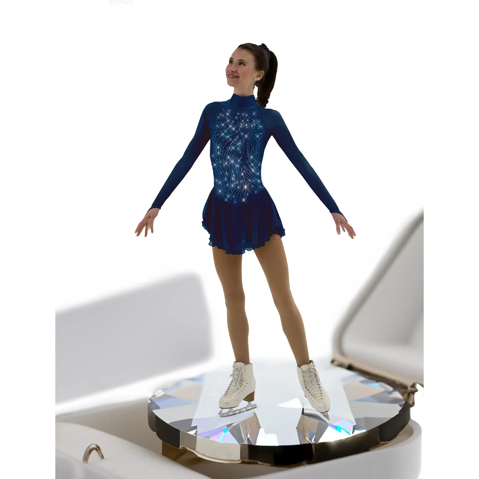 F22009Q Competition Figure Skating Classic High Neck Dress FANCY CRYSTALS