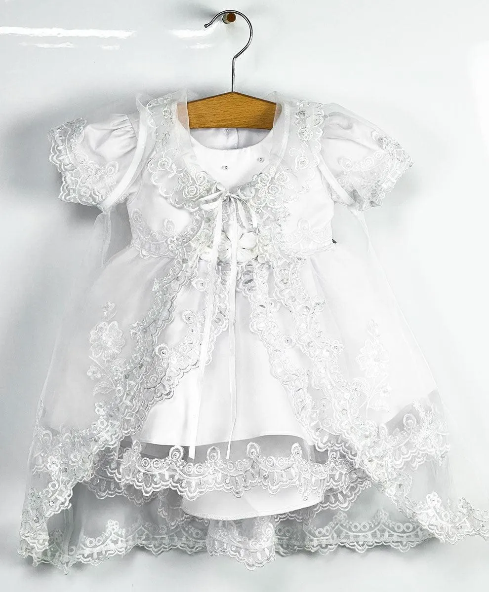 Formal Kids Wear Baby Girl White Baptism Dress 8063