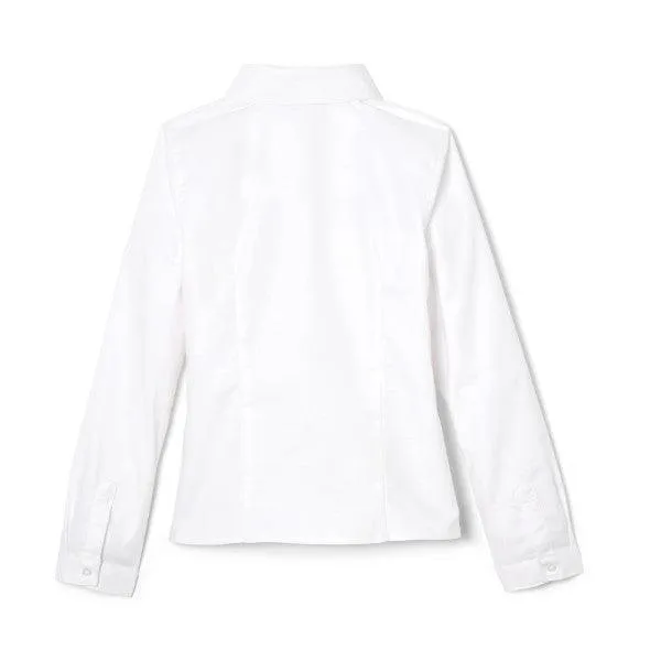 French Toast Girls School Uniform Long Sleeve Fitted Oxford Shirt - White - SE9287