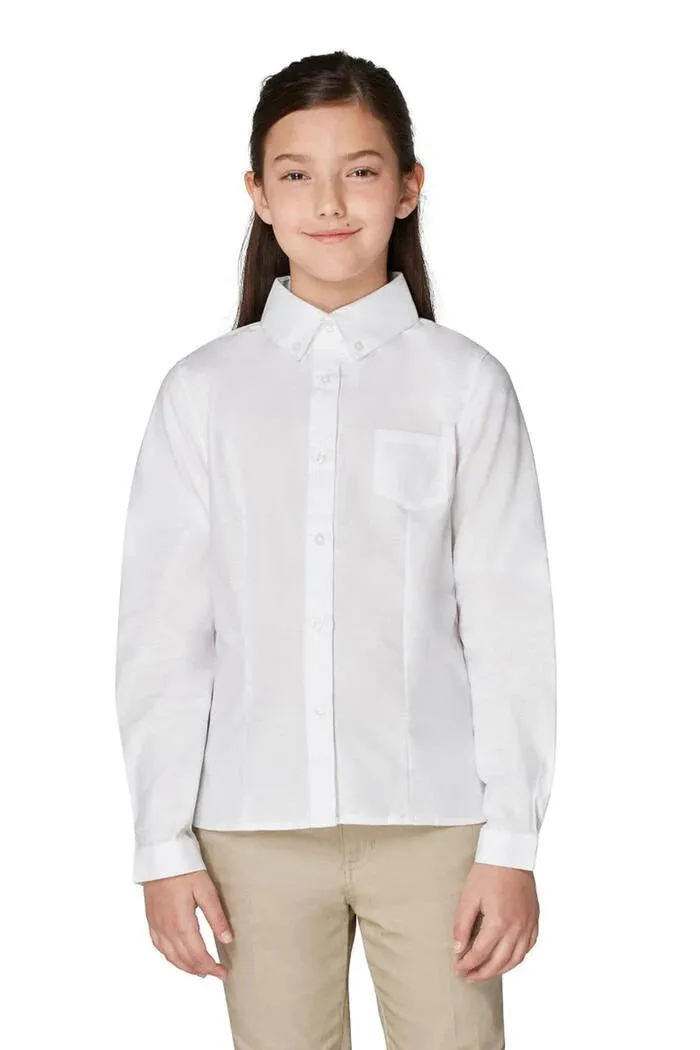 French Toast Girls School Uniform Long Sleeve Fitted Oxford Shirt - White - SE9287