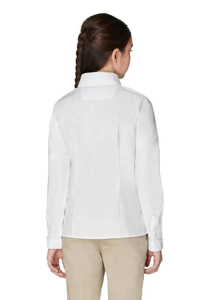 French Toast Girls School Uniform Long Sleeve Fitted Oxford Shirt - White - SE9287