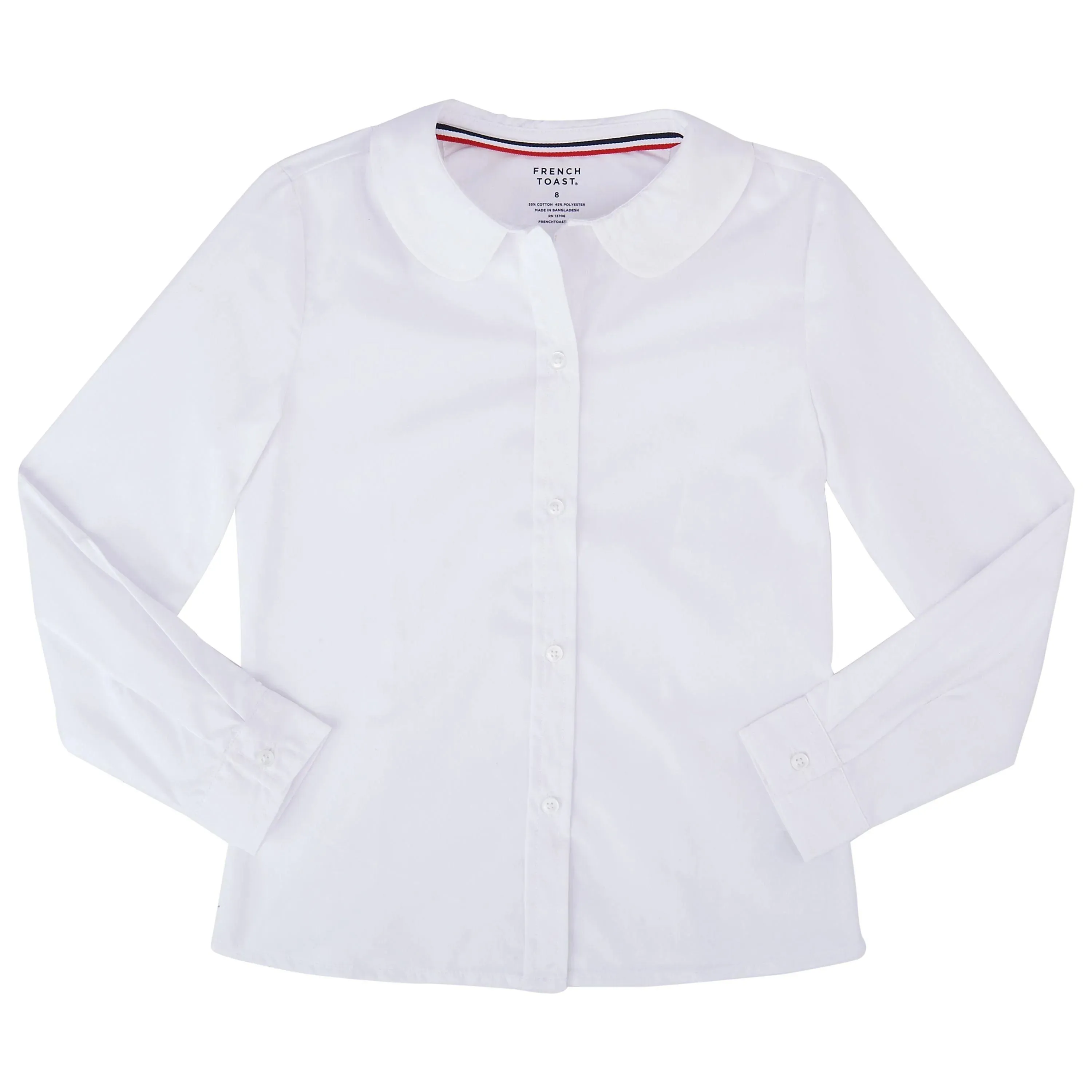 French Toast Girls School Uniform Long Sleeve Peter Pan Collar Blouse - White - SE9384