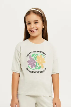 Girls Ecru Printed Lounge T-Shirt