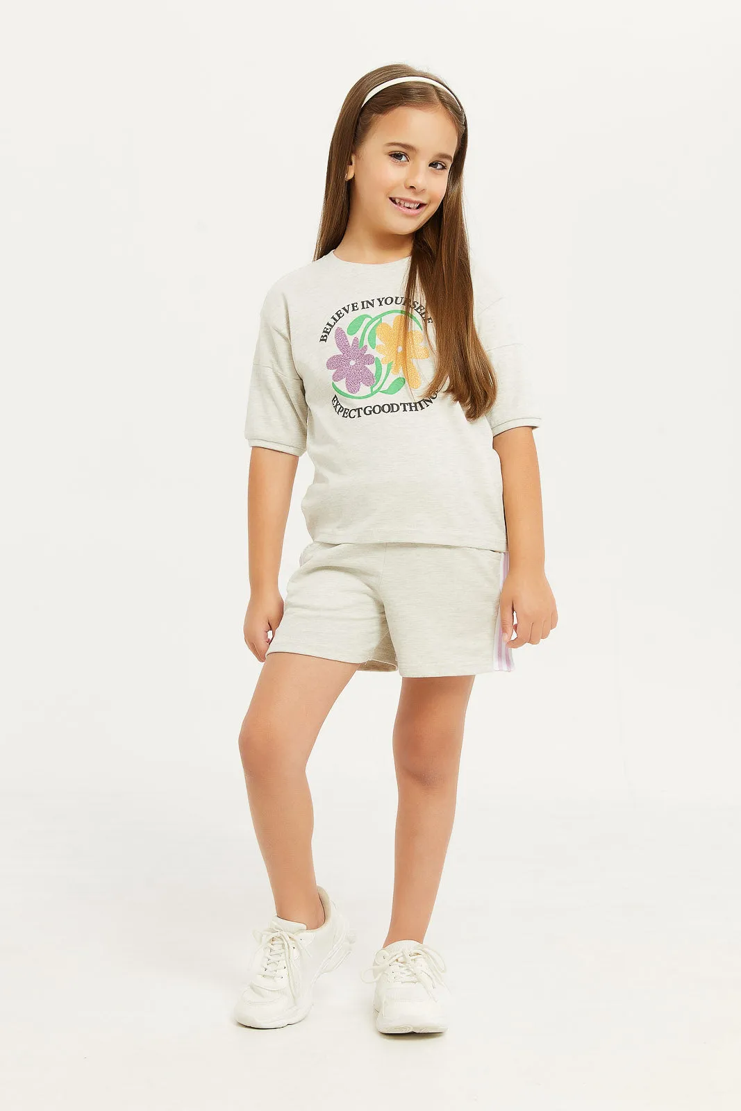 Girls Ecru Printed Lounge T-Shirt